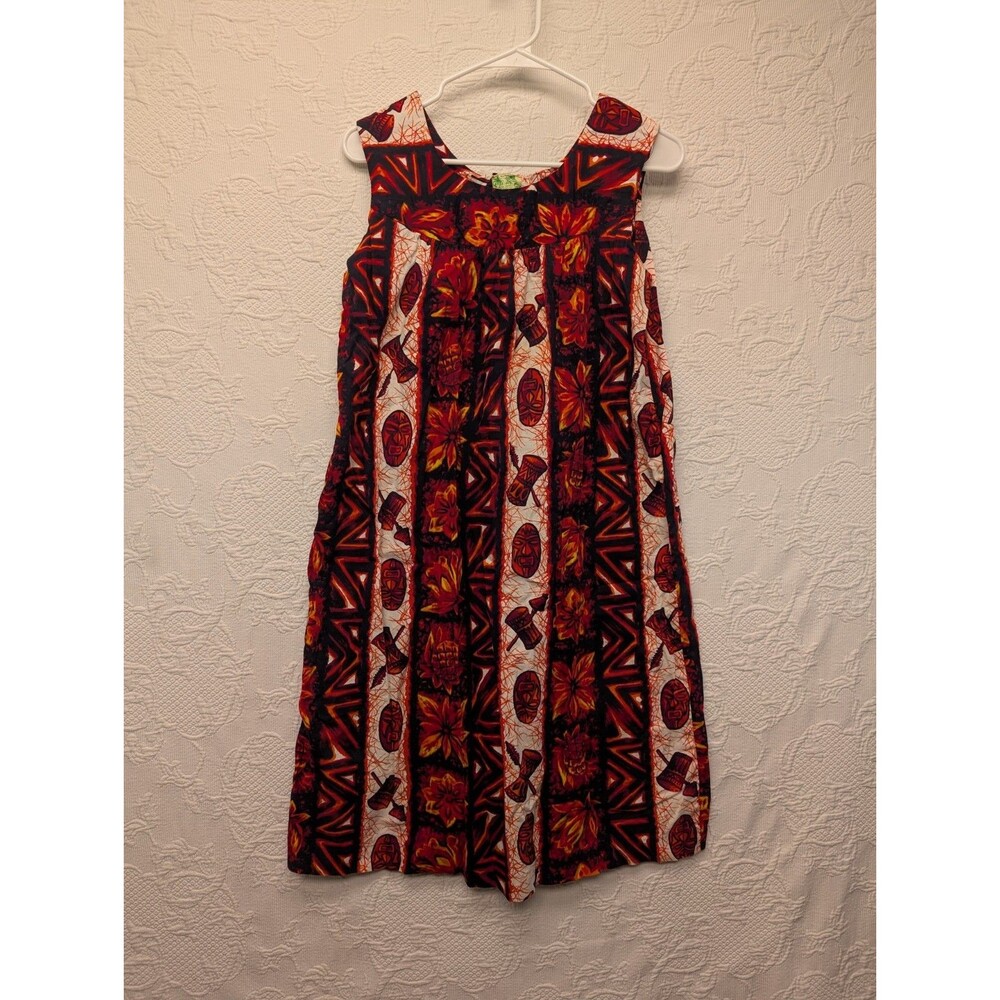 UI Maikai Dress Womens Medium Red Hawaiian Long Tiki Floral Cotton Tropical